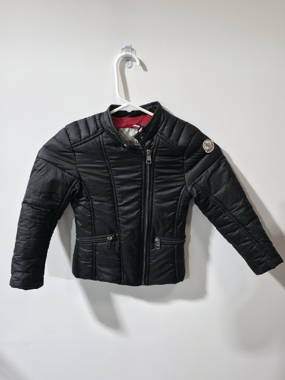 Moncler Grenoble Kids Black Quilted Puffer Jacket with Red Lining